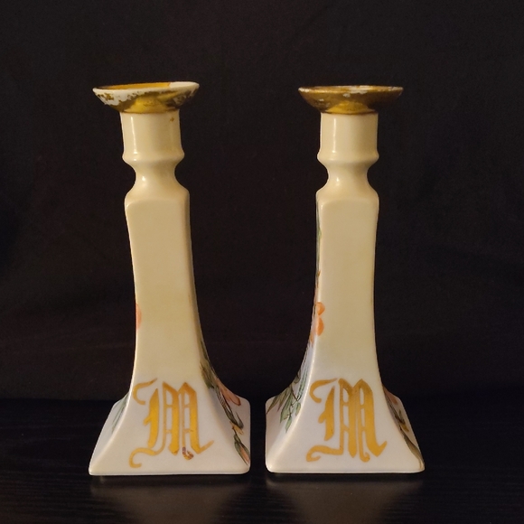 B & C Limoges CANDELSTICKS - 5" Hand Painted Floral pattern Vintage France #33 - Picture 1 of 4